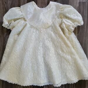 Vtg. Somersaults Off White Lace Bib Dress Sz. 3T Easter Birthday Christening